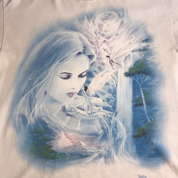 The Mountain Men's Large Beautiful Vivid Fairy Woman Trees And Moon Scene Tee - Picture 5 of 10
